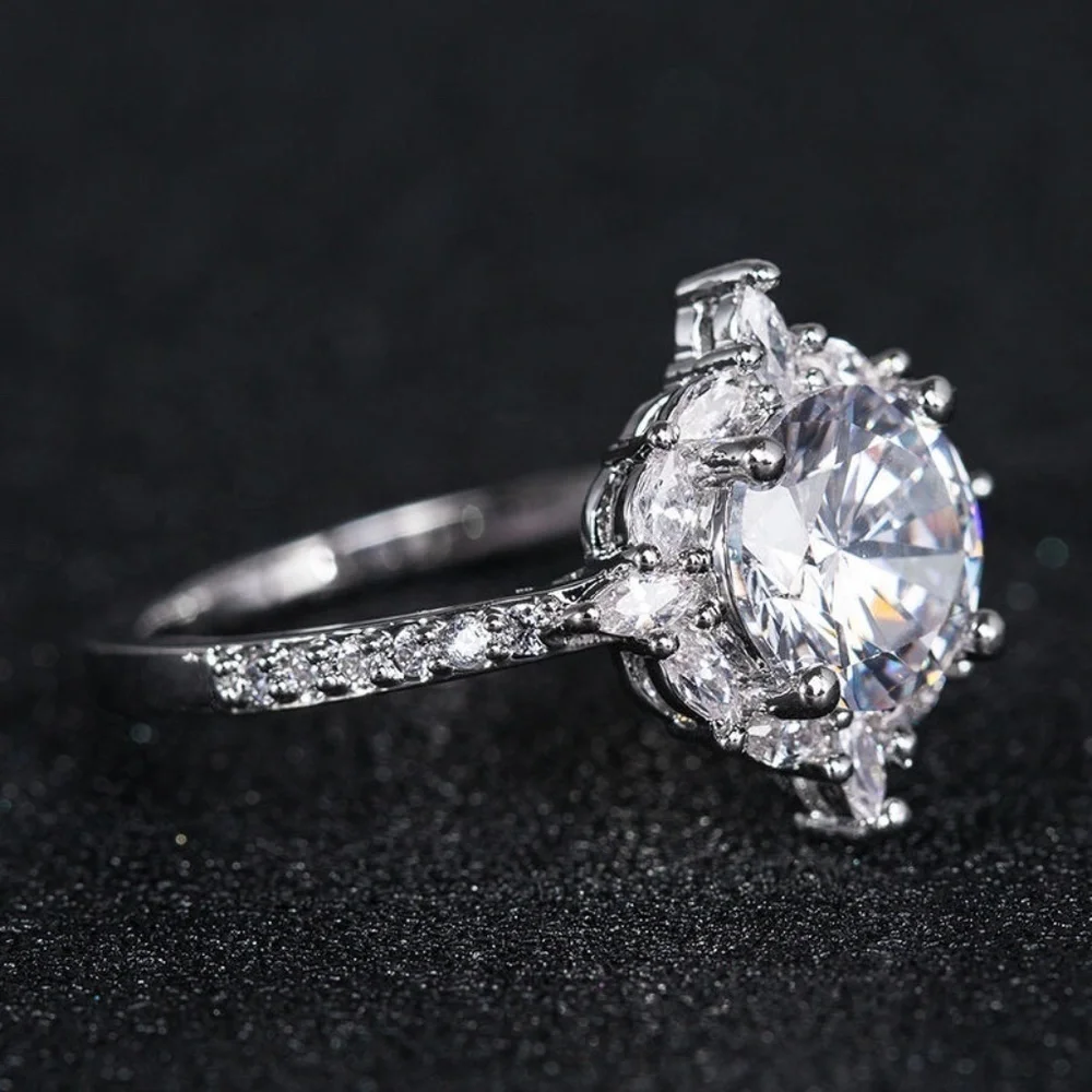 *GOLDIE* Silver x Zircon Round Fashion Inlay Ring Size 9